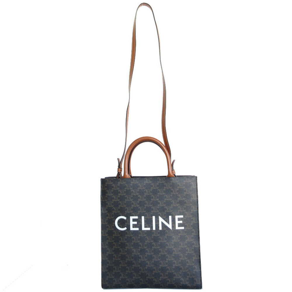 Celine Triomphe Vertical Cabas Leather Shoulder Bag Brown Gold - Picture 2 of 4